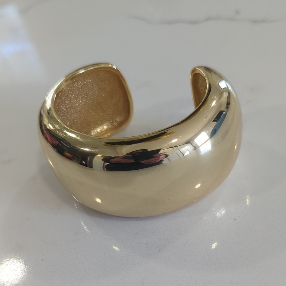 Ann Taylor Gold Wide Cuff Bracelet - Classic Open Bangle NWOT - Picture 2 of 6